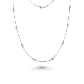 12 Stone Diamond By The Yard Necklace, Bezel Set Diamond Station Necklace in 14K Gold