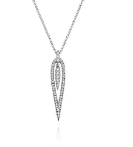 14K White Gold Open Teardrop Diamond Pendant Necklace