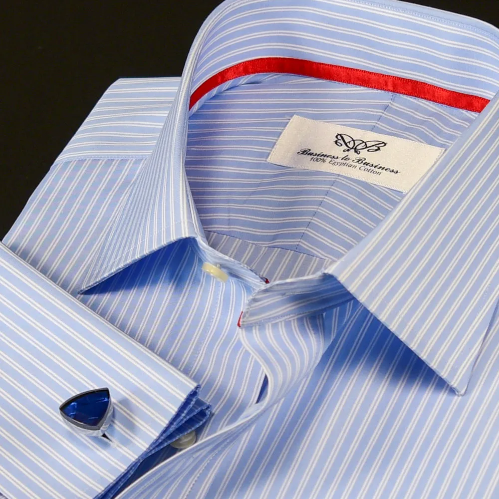 A  Blue Striped Dress Shirt Formal With Red Trim Design