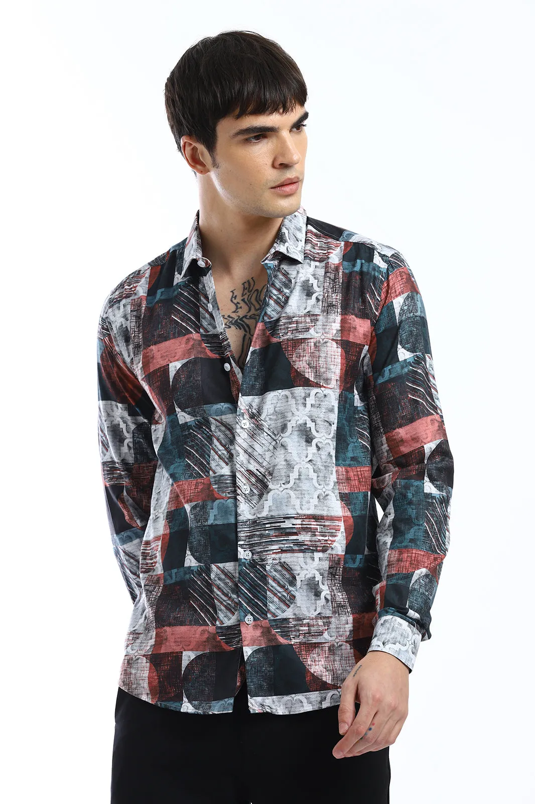 Abstract Print Full-Sleeves Shirt