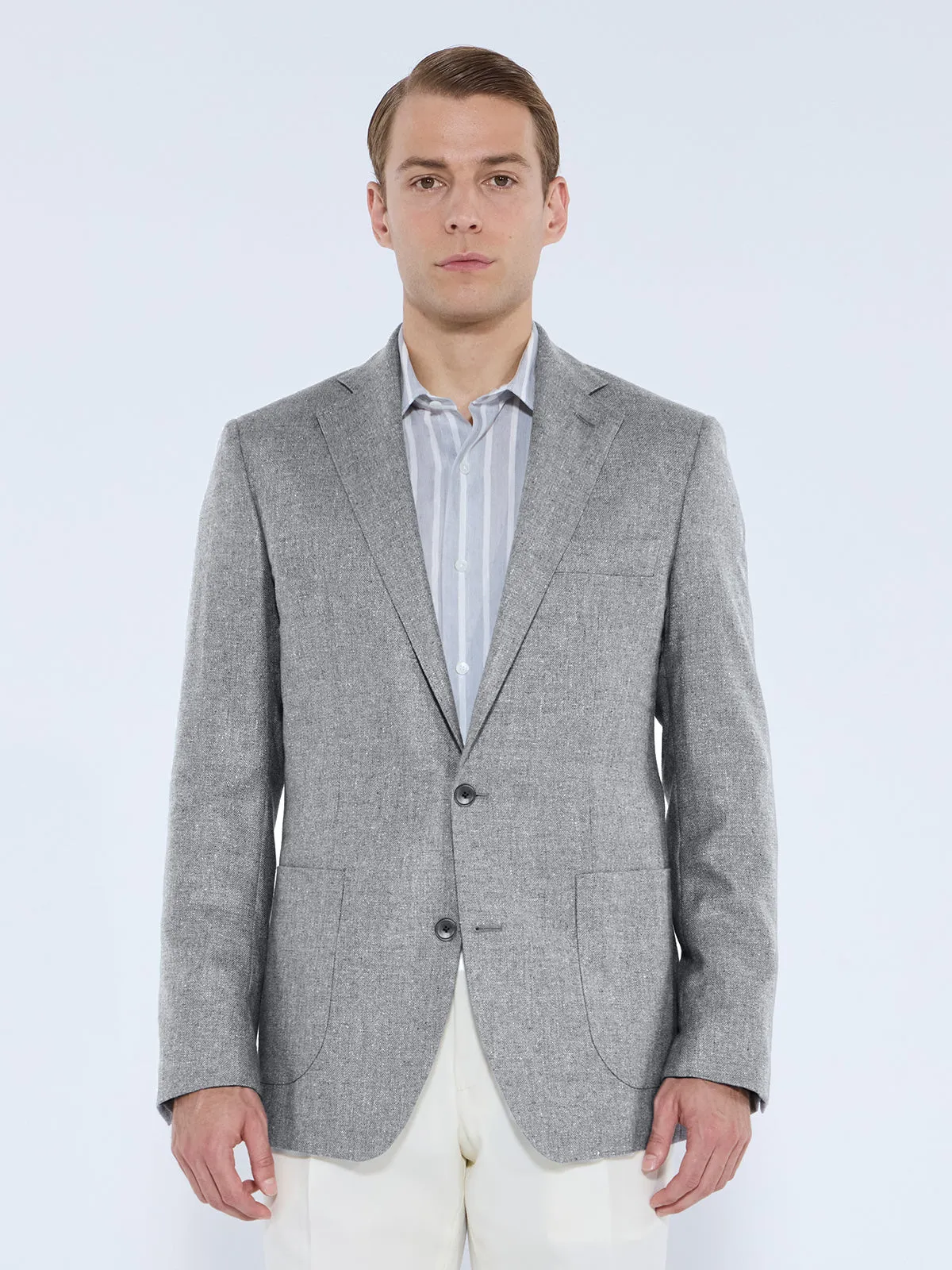 Adria Blazer - Light Grey Silk & Wool Basketweave