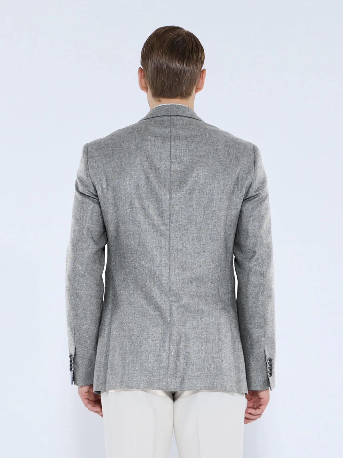 Adria Blazer - Light Grey Silk & Wool Basketweave