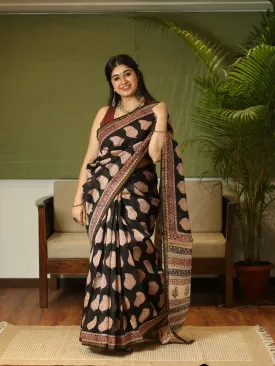 Bagru Hand Block Printed Chanderi Silk Natural Dyed Saree