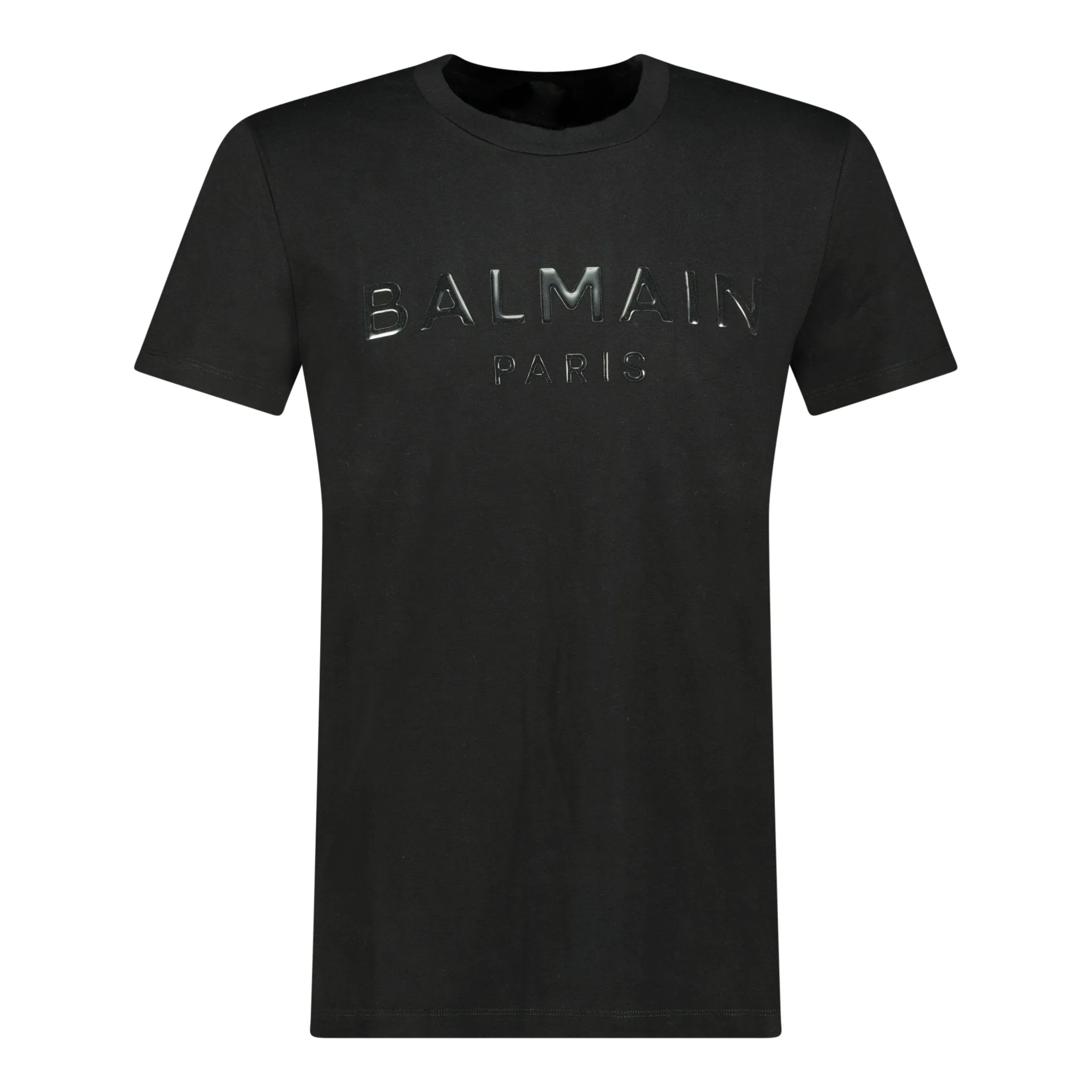 BALMAIN Black Raised Logo T-Shirt for Men - Premium Quality Cotton Crew Neck Tee