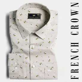 Bison Brown with Sycamore Green and White Ditsy Printed Royal Oxford Shirt