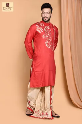 Biyer Saaj- Dheu Designer Silk  Dhoti(Optional)Kurta Set