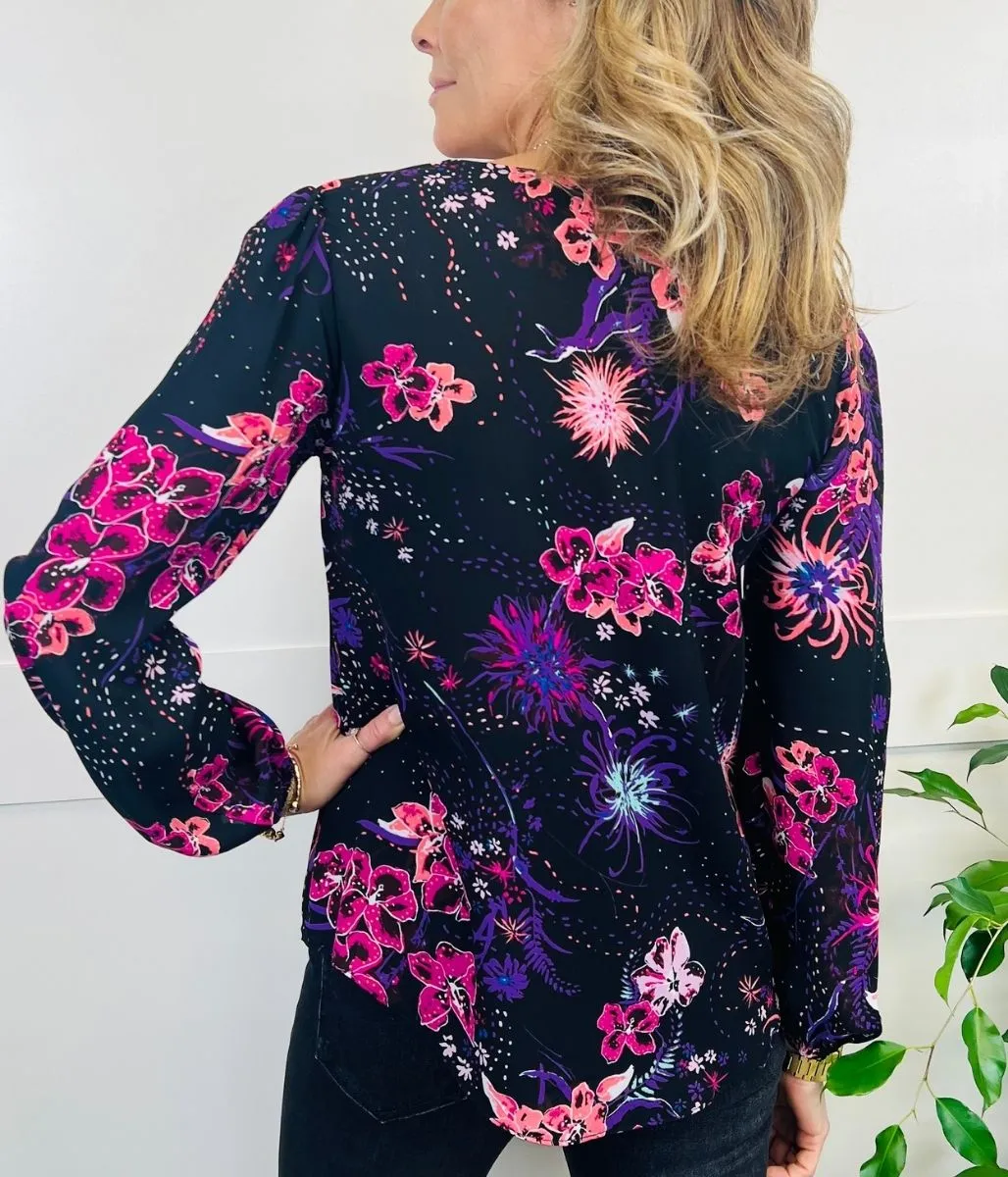 Black Flower Burst Blouse