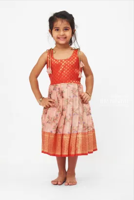 Blossoming Blush Silk Frock with Tie-Up Accents for Girls