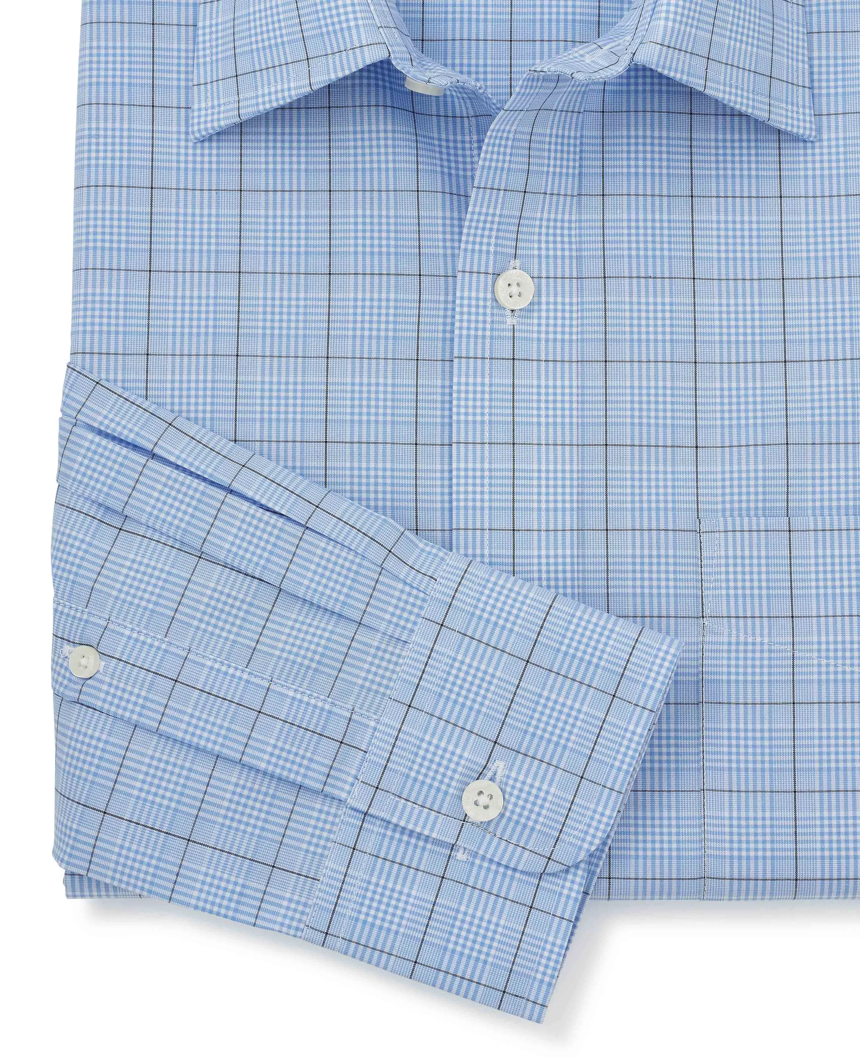 Blue Navy Prince Of Wales Check Classic Fit Formal Shirt - Single Cuff