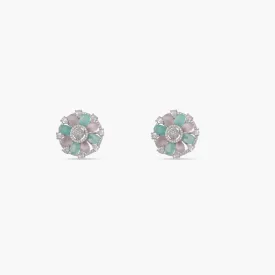 Blush and Green Bouquet Stud Earrings