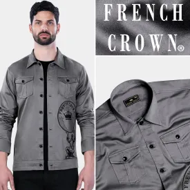 BOULDER GRAY CROWN EMBROIDERED PREMIUM COTTON DESIGNER OVERSHIRT