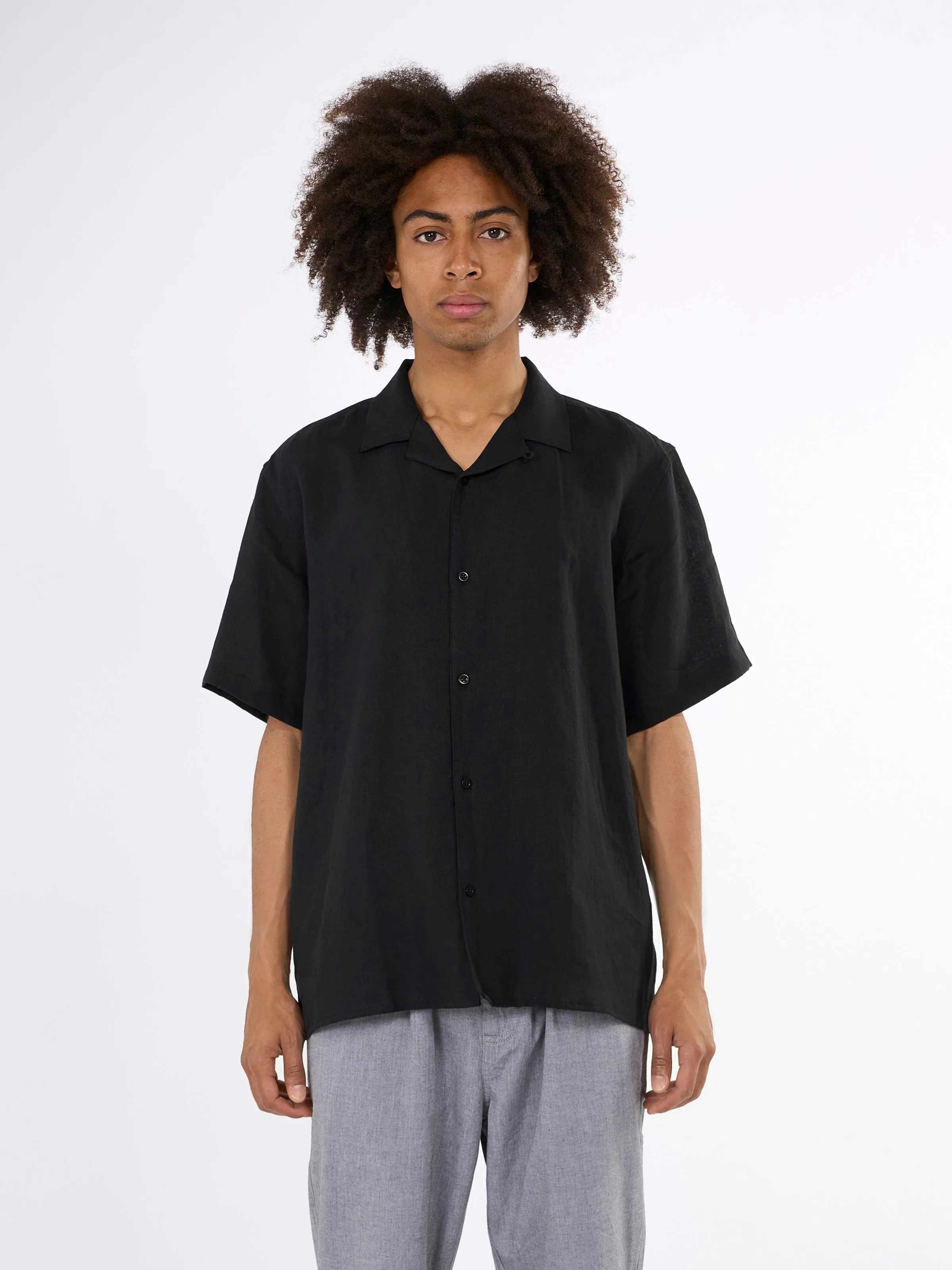 Box fit short sleeved linen shirt - Black Jet