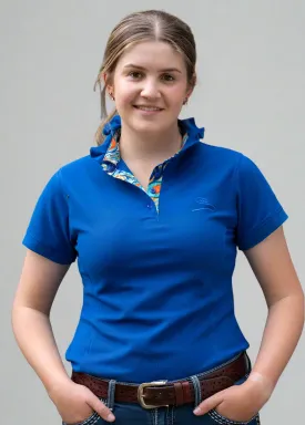 Brynn - Royal Blue Ruffle Polo Shirt with fancy trim