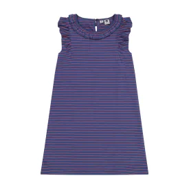 Colette Ruffle Dress Navy Red Mini Stripe