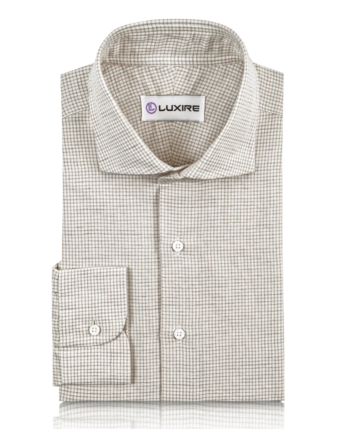 Cotton Linen: Fade Brown Graph Checks On White Shirt