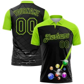 Custom Black Aurora Green 3D Pattern Design Billiards Performance Polo Shirt