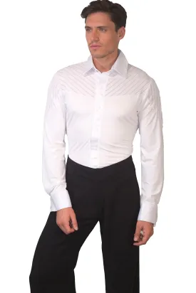 Dance America MS19 Men's Snap Closure Collared Stripe Inset Ballroom Shirt with Trunks in Stock