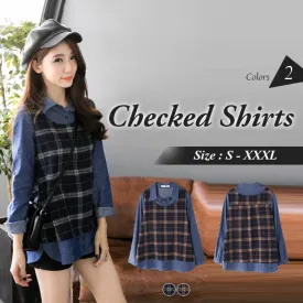 DENIM LONG SLEEVE CHECKED SHIRTS