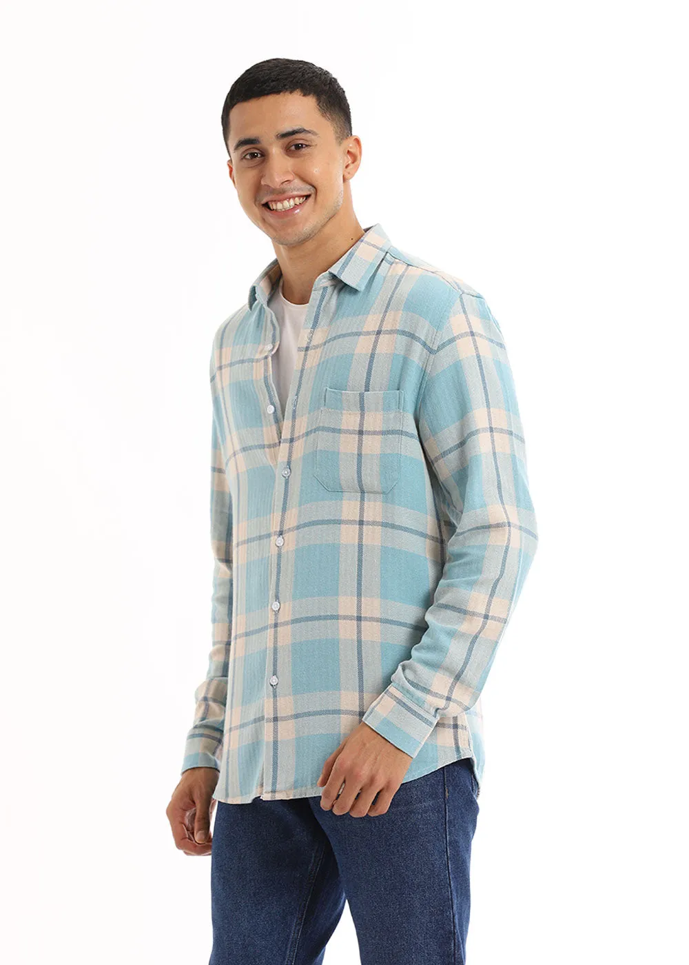 Dobby Turquoise Check Shirt