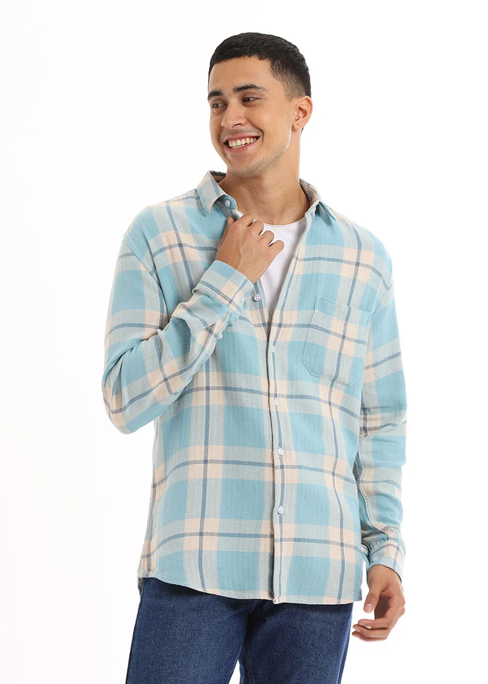 Dobby Turquoise Check Shirt