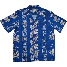 Hawaiian Motif Paradise Rayon Shirt | Blue