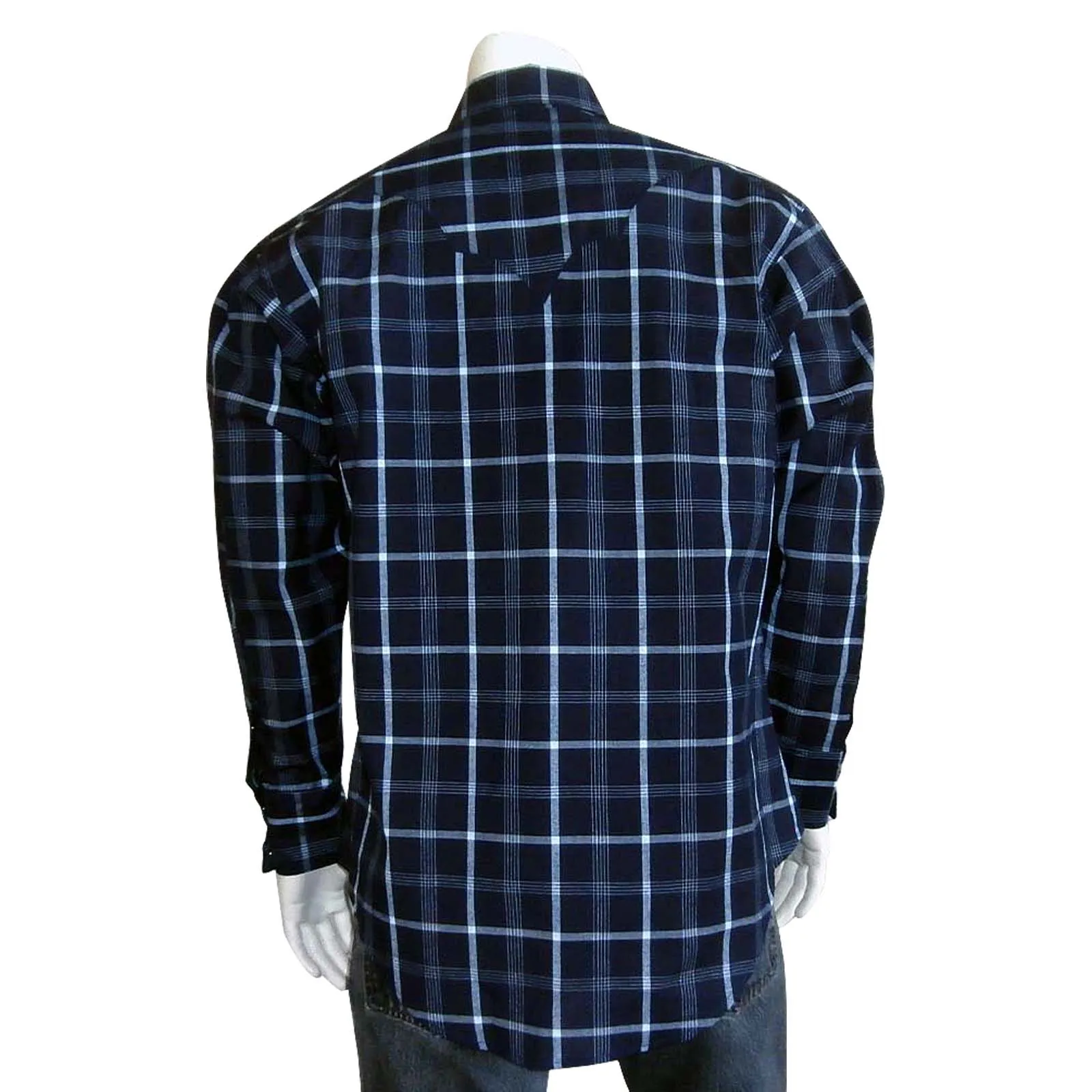 Men's Navy & Light Blue Extra-Fine Pima Cotton Windowpane Plaid Western Shirt