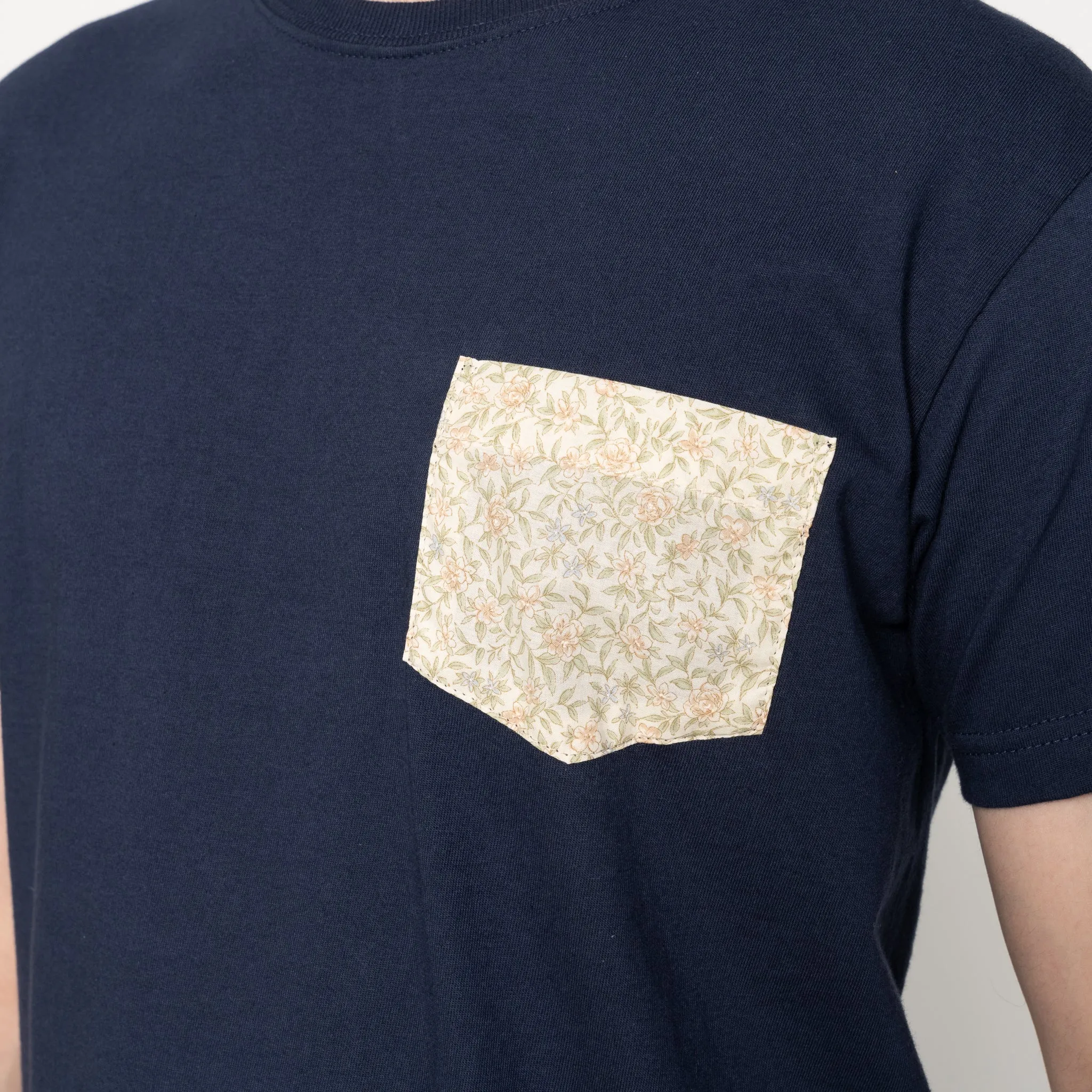 Pocket Tee - Navy - Bell Flowers - Cream