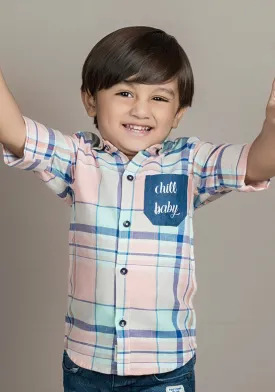 Polka Tots Full Sleeves Chill Baby print Checks Shirt - Blue and Yellow