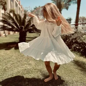 Ruffled Long Sleeve Cotton Dress