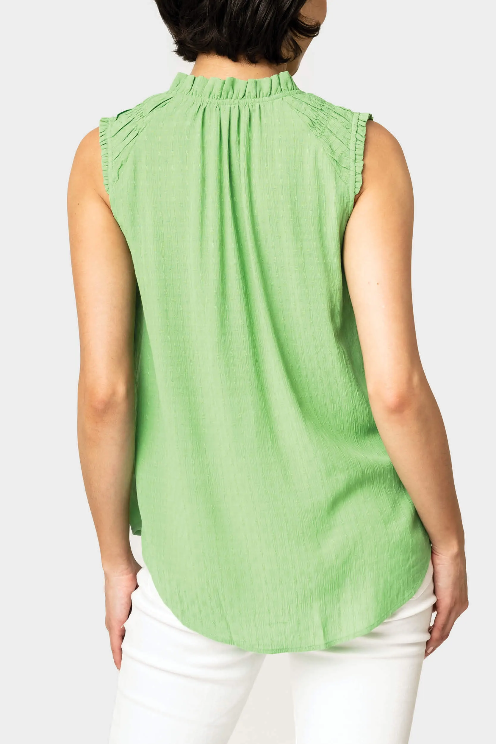 Sleeveless Smocked Yoke Blouse