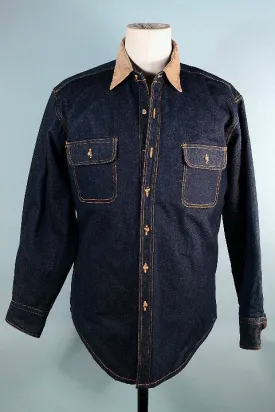 SOLD Vintage 70s Denim Shirt   Corduroy Collar Quilted Lining Shirt L