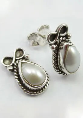 Solid Silver Pearl and Bow Stud Earrings