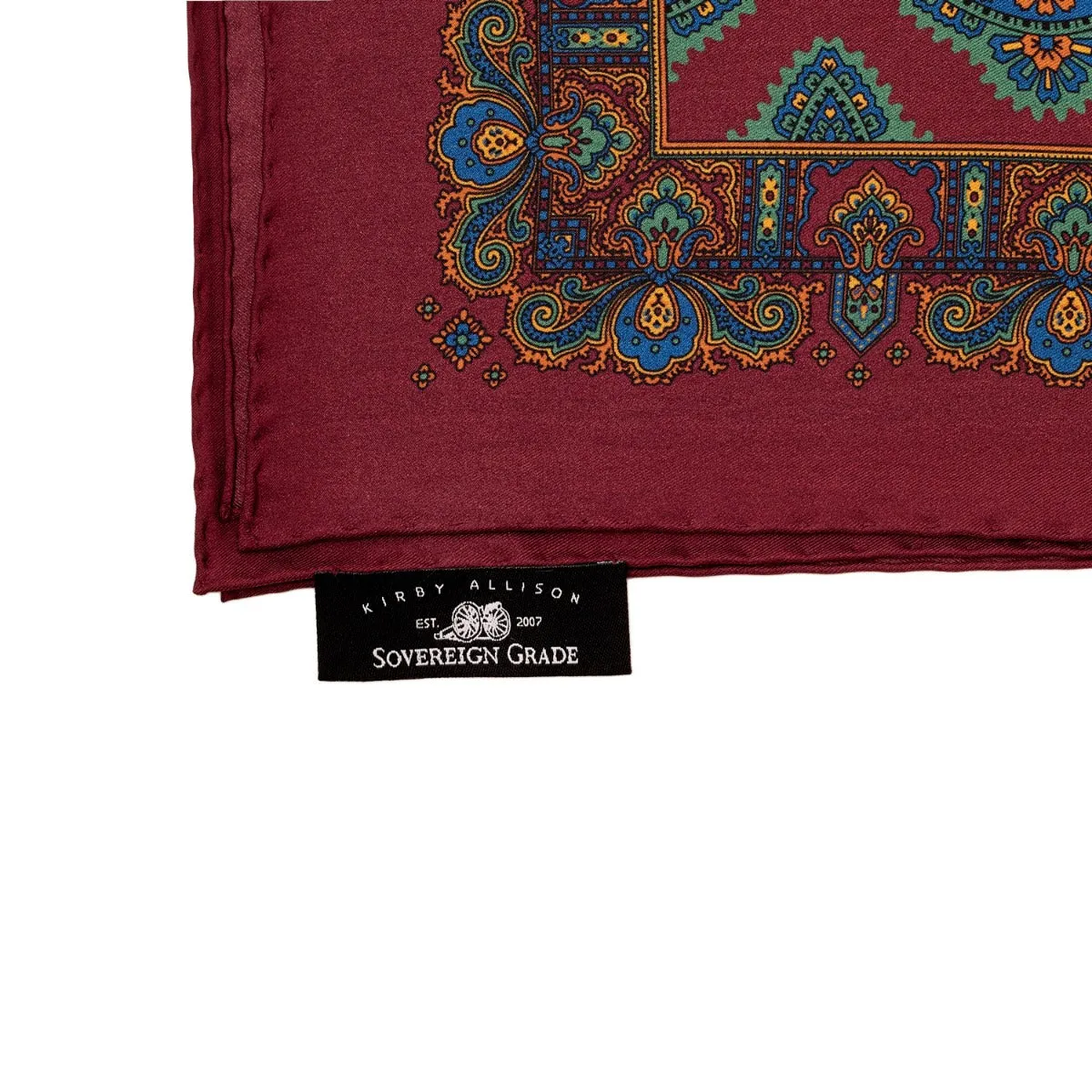 Sovereign Grade 100% Silk Medallion Burgundy Pocket Square