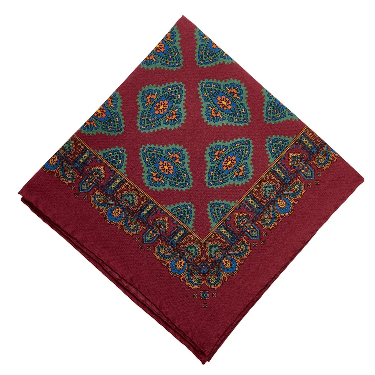 Sovereign Grade 100% Silk Medallion Burgundy Pocket Square