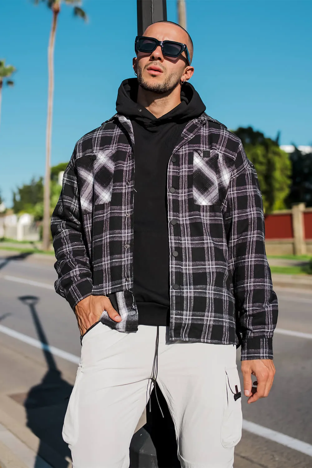 Split Check Flannel Shirt - Black/White